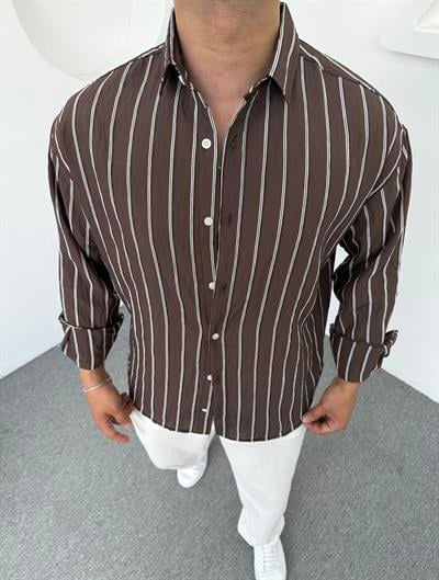 Yıkamalı Keten Gömlek Kahverengi