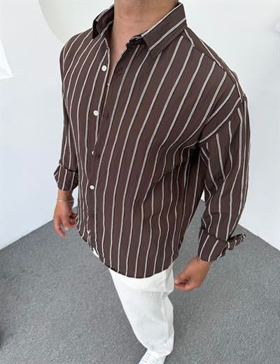 Yıkamalı Keten Gömlek Kahverengi