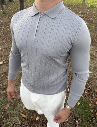 Z desen triko yarım fermuar GRİ