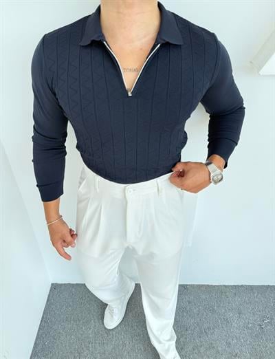 Z desen triko yarım fermuar LACİVERT