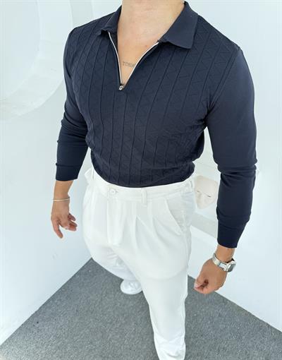 Z desen triko yarım fermuar LACİVERT