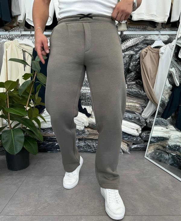 3 İplik Şardonlu Baggy Kalıp Pantolon Zeytin Yeşili