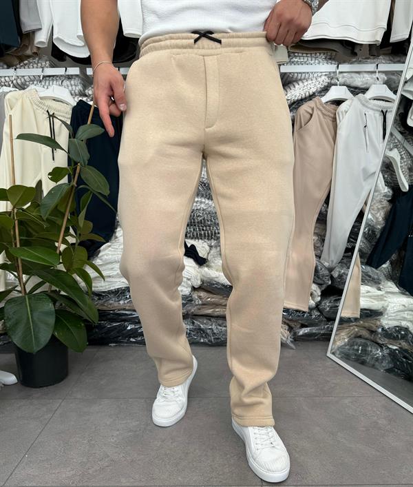3 İplik Şardonlu Baggy Kalıp Pantolon Bej