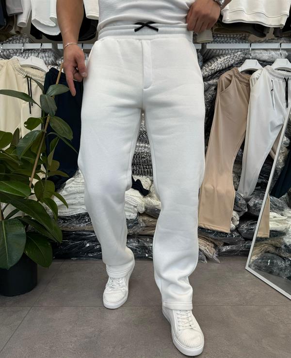 3 İplik Şardonlu Baggy Kalıp Pantolon Beyaz