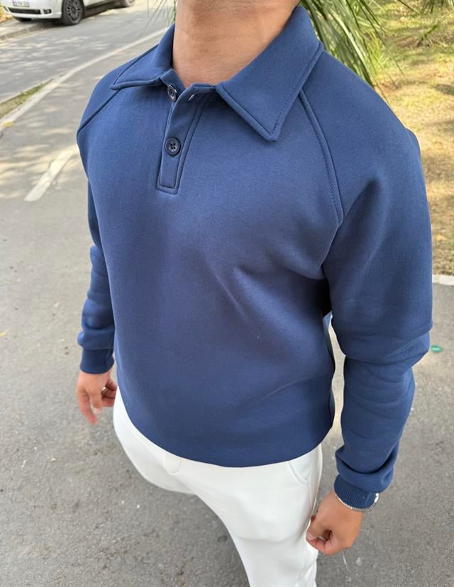 3 İPLİK ŞARDONLU POLO YAKA SWEATSHİRT LACİVERT