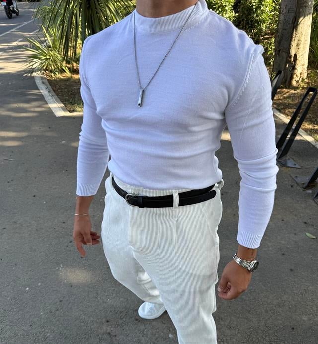 BİSİKLET YAKA TRİKO SWEATSHİRT BEYAZ
