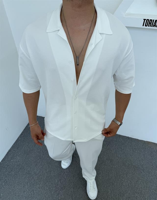 Crap Kumaş Kısakol Oversize Gömlek Beyaz