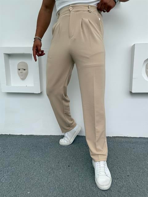 CRAP PİLELİ BAGGY PANTOLON KREM