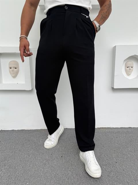CRAP PİLELİ BAGGY PANTOLON SİYAH