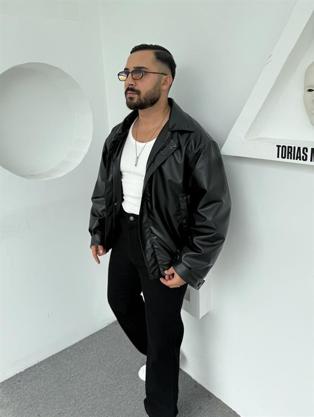 DERİ BOMBER MONT SİYAH
