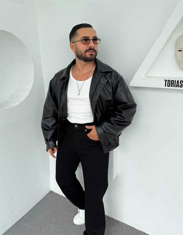 DERİ BOMBER MONT SİYAH