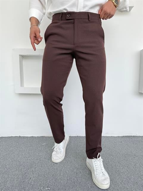 Dil Detay Klasik Premium Kumaş Pantolon Acı Kahve
