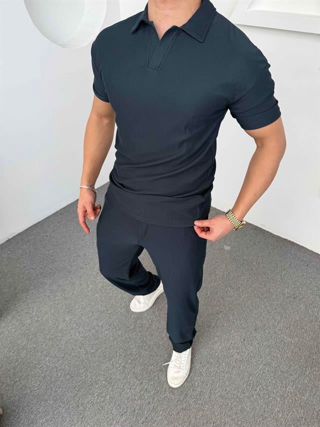 Fitilli Polo Yaka T-Shirt Baggy Pantolon Takım Petrol Yeşili