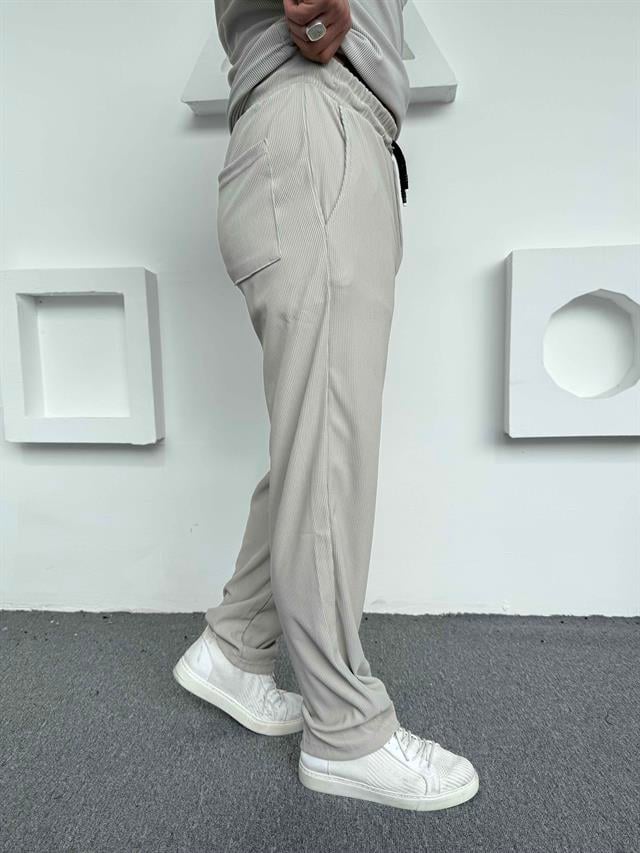 Fitilli Polo Yaka T-Shirt Baggy Pantolon Takım Gri