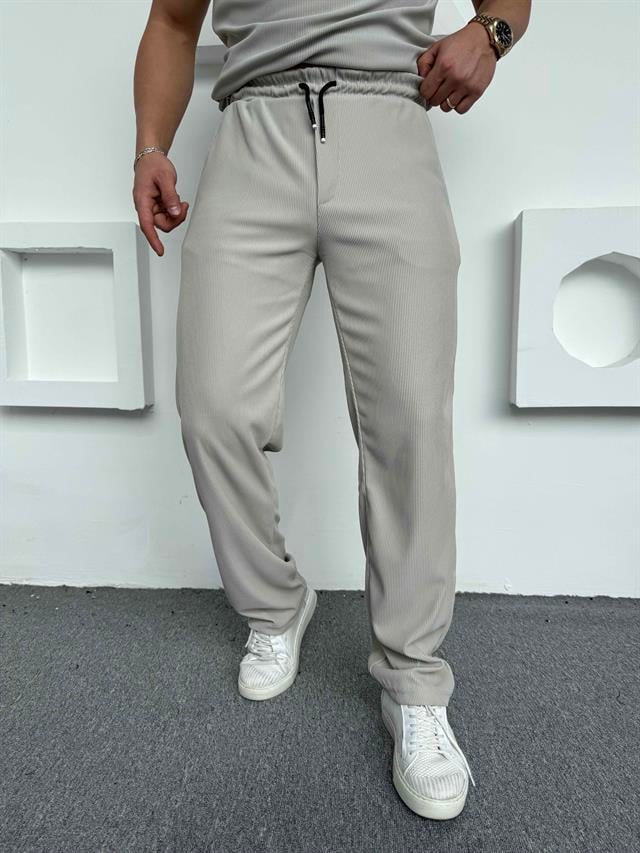 Fitilli Polo Yaka T-Shirt Baggy Pantolon Takım Gri
