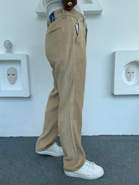 GRAMAJLI BAGGY KALIP KADİFE PANTOLON KREM