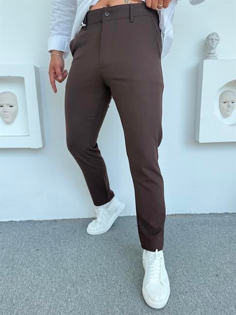 GRAMAJLI KLASİK SLİMFİT KUMAŞ PANTOLON ACI KAHVE
