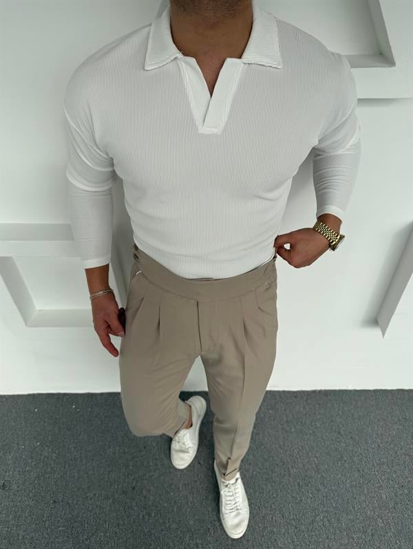 Harvest Model Kumaş Pantolon Ottoman Polo Yaka Sweatshirt Takım Bej
