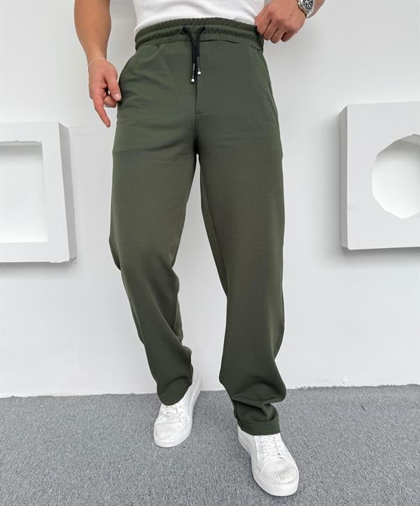 İçi Şardonlu Crap Baggy Kalıp Pantolon Haki Yeşil