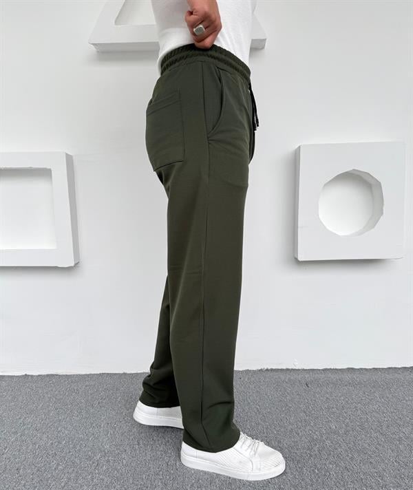 İçi Şardonlu Crap Baggy Kalıp Pantolon Haki Yeşil