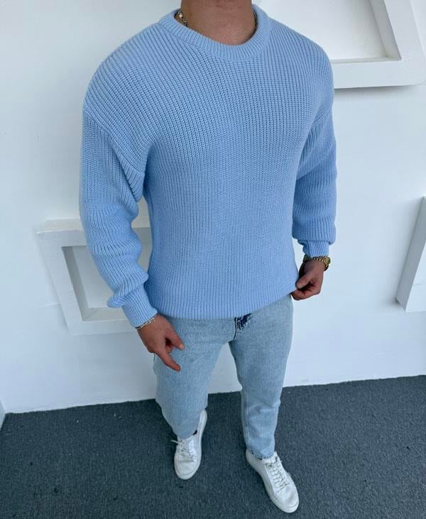 Kalın Bisiklet Yaka Oversize Triko Bebe Mavisi