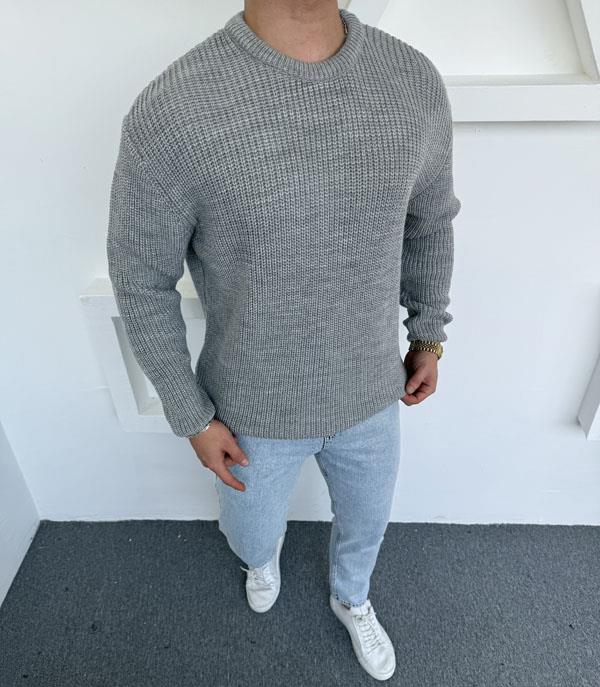 Kalın Bisiklet Yaka Oversize Triko Gri