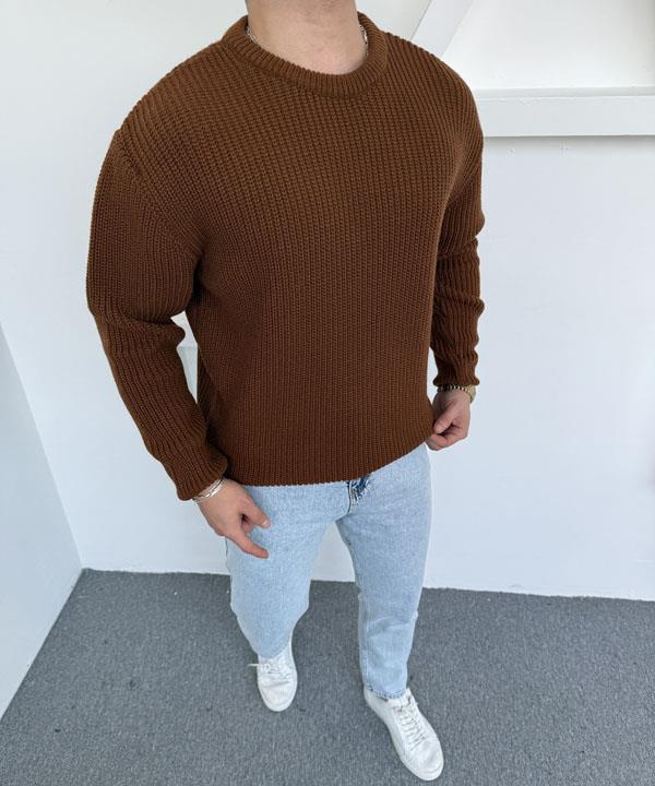 Kalın Bisiklet Yaka Oversize Triko Kahve