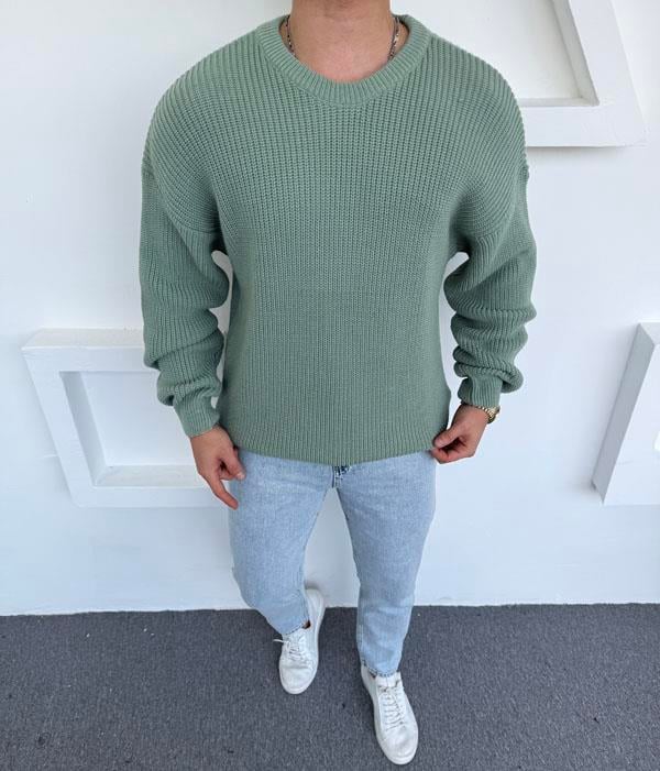 Kalın Bisiklet Yaka Oversize Triko Mint