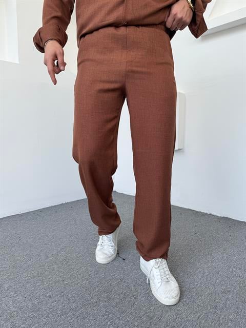 Keten Baggy Pantolon Acı Kahve