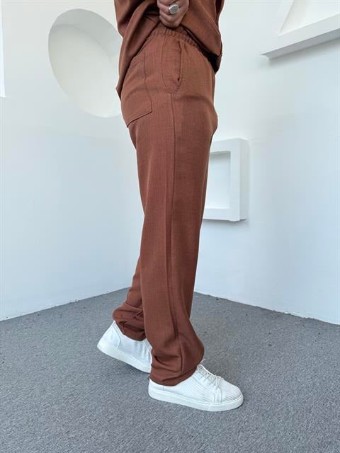 Keten Baggy Pantolon Acı Kahve