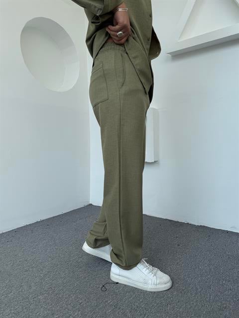 Keten Baggy Pantolon Haki Yeşil