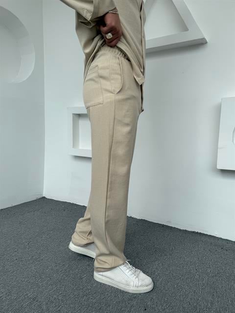 Keten Baggy Pantolon Krem