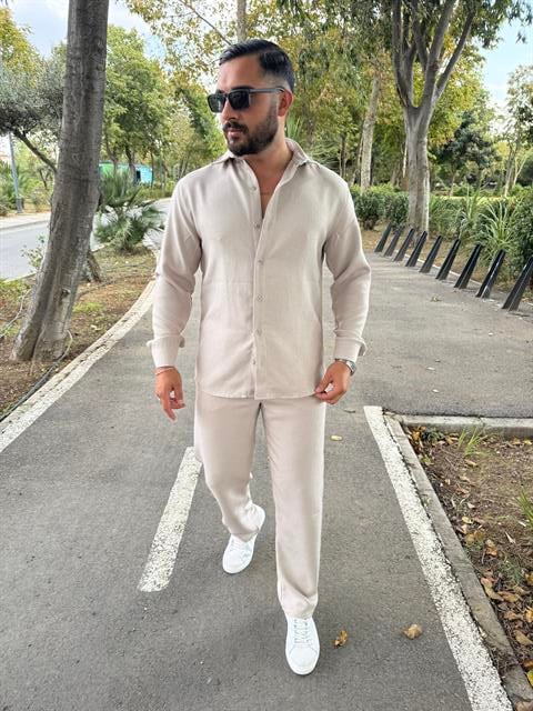 KIŞLIK ÖRME PAMUK TAKIM BEJ