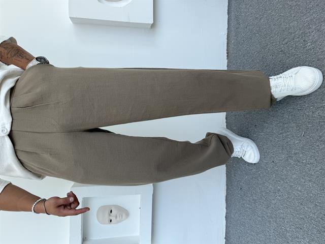 KUŞAK DETAYLI %100 PAMUK HAM KETEN BAGGY PANTOLON KREMİT