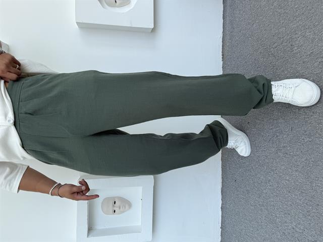 KUŞAK DETAYLI %100 PAMUK HAM KETEN BAGGY PANTOLON YEŞİL