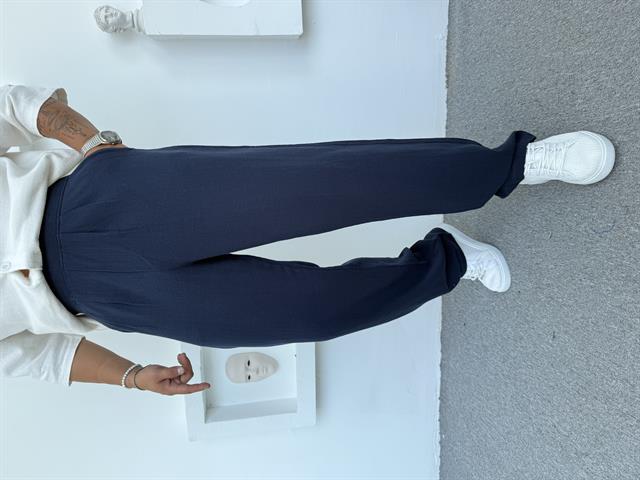 KUŞAK DETAYLI %100 PAMUK HAM KETEN BAGGY PANTOLON LACİVERT