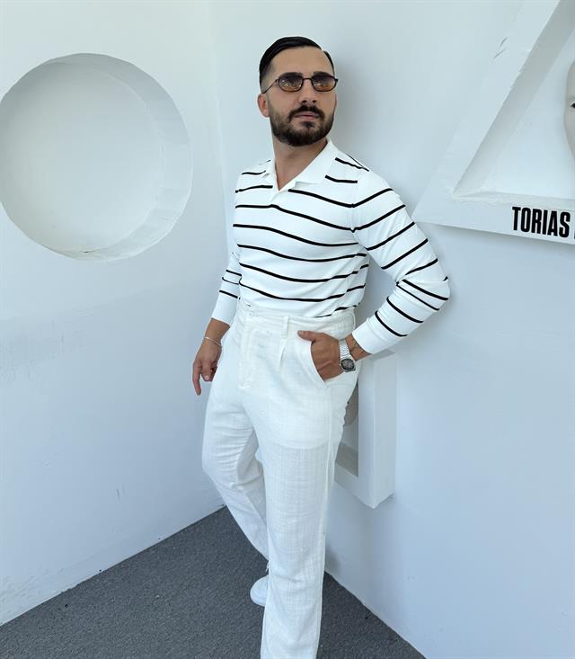LRD  ÇİZGİLİ İTHAL TRİKO POLO YAKA BEYAZ