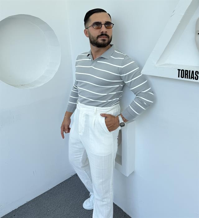 LRD  ÇİZGİLİ İTHAL TRİKO POLO YAKA GRİ