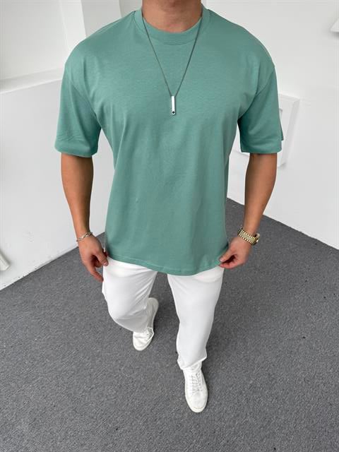 Oversize Pamuk Basic Tshirt Mint Yeşili