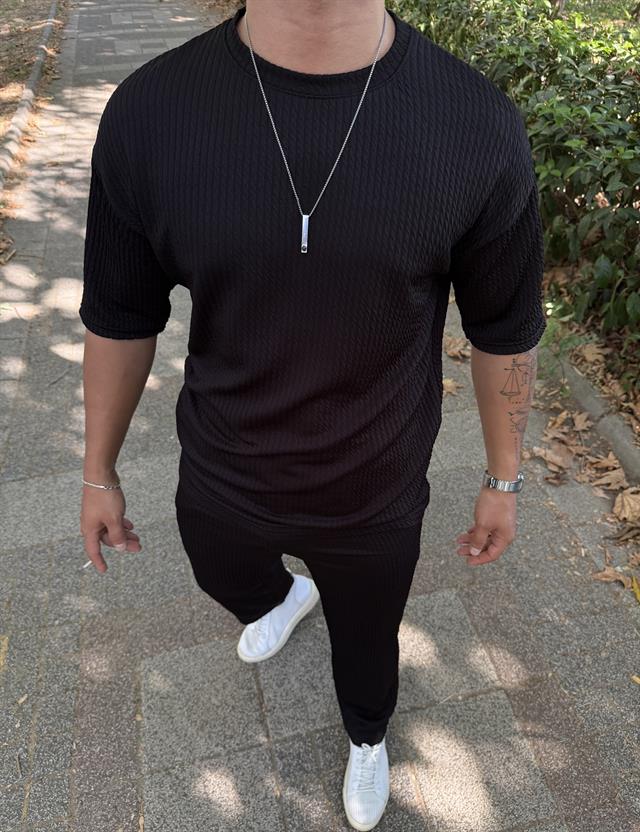 OVERSİZE RAY DESEN BAGGY TAKIM SİYAH