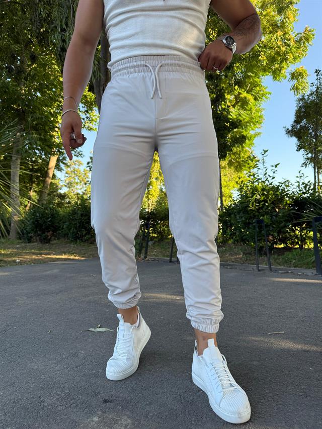 PARAŞÜT KUMAŞ PAÇA LASTİK PANTOLON KREM
