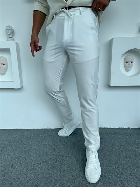 PARAŞÜT KUMAŞ REGULAR KALIP PANTOLON BEYAZ