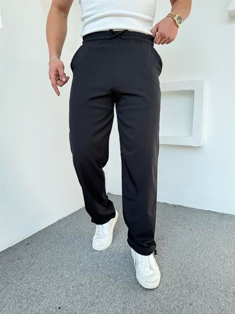 Paraşüt Kumaş Spor Likra Baggy Pantolon Siyah
