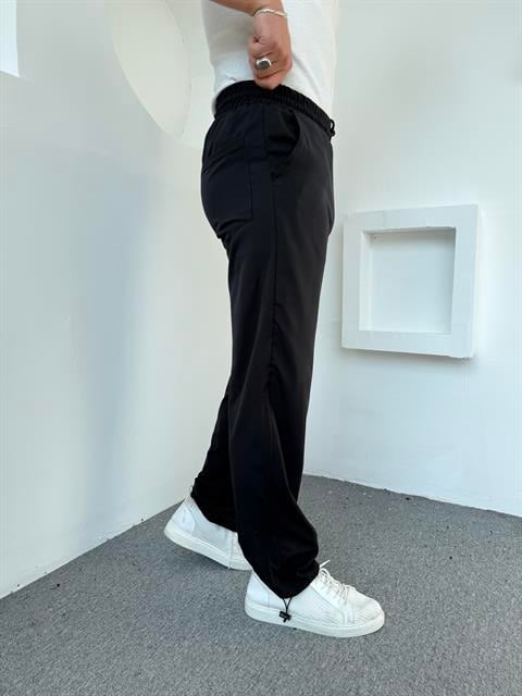 Paraşüt Kumaş Spor Likra Baggy Pantolon Siyah