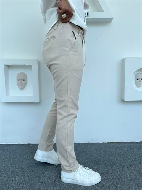 REGULAR KALIP KETEN PANTOLON KREM