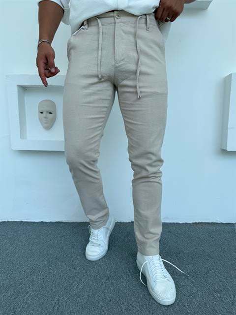 REGULAR KALIP KETEN PANTOLON KREM