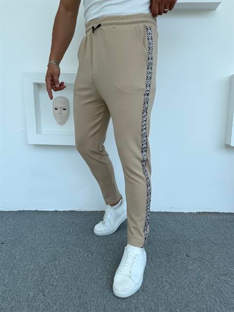 ŞERİT DESEN CRAP BOYFİREND PANTOLON BEJ