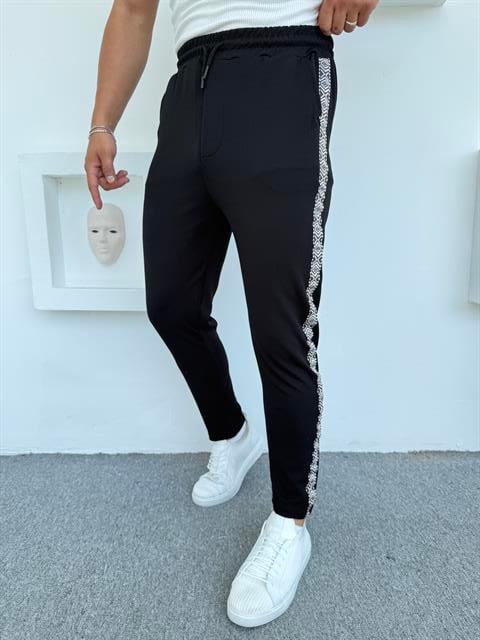 ŞERİT DESEN CRAP BOYFİREND PANTOLON SİYAH