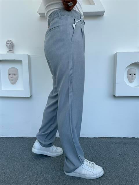 SOFYA KETEN PİLELİ BAGGY BUZ MAVİ
