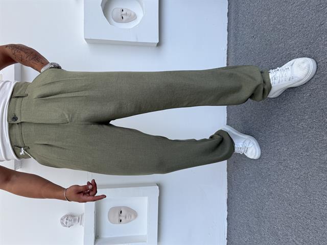 SOFYA KETEN PİLELİ BAGGY HAKİ YEŞİL